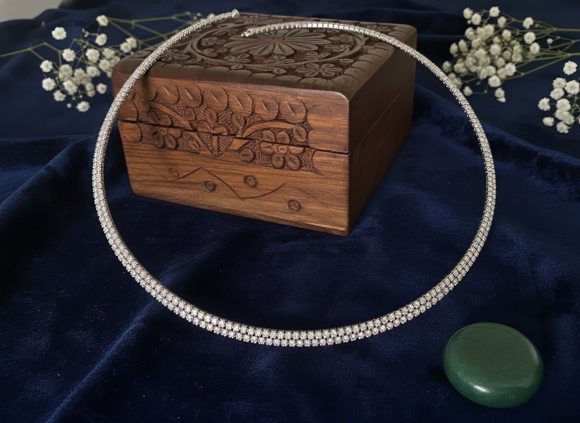 Double String Silver Hasli Necklace with Traditional Engraving