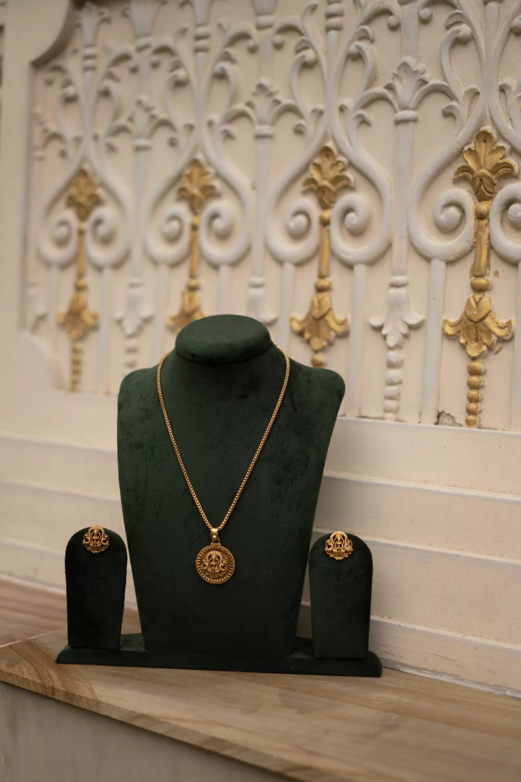 Gold-Plated Pendant with Intricate Laxmi Design