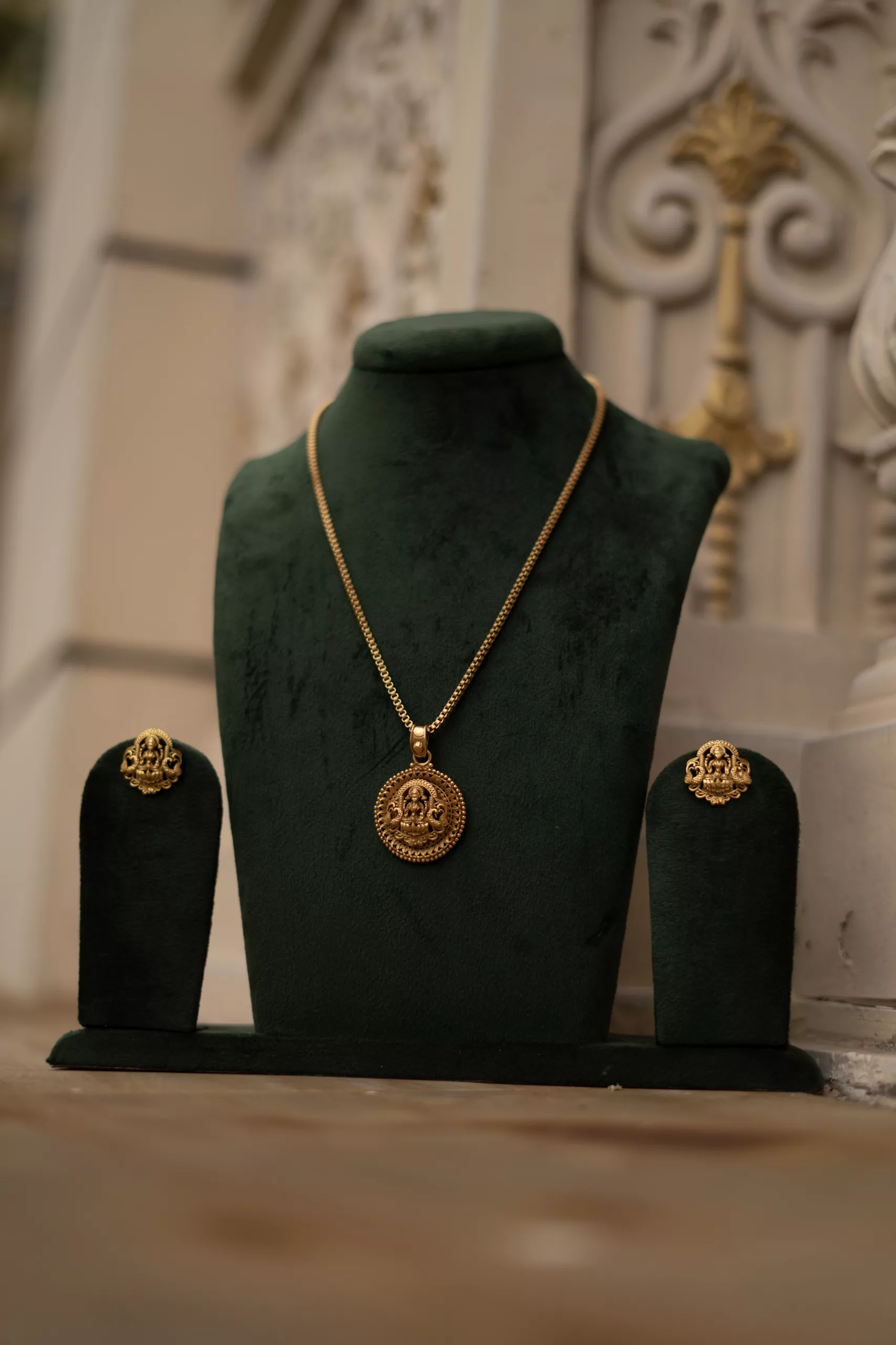 Gold-Plated Pendant with Intricate Laxmi Design