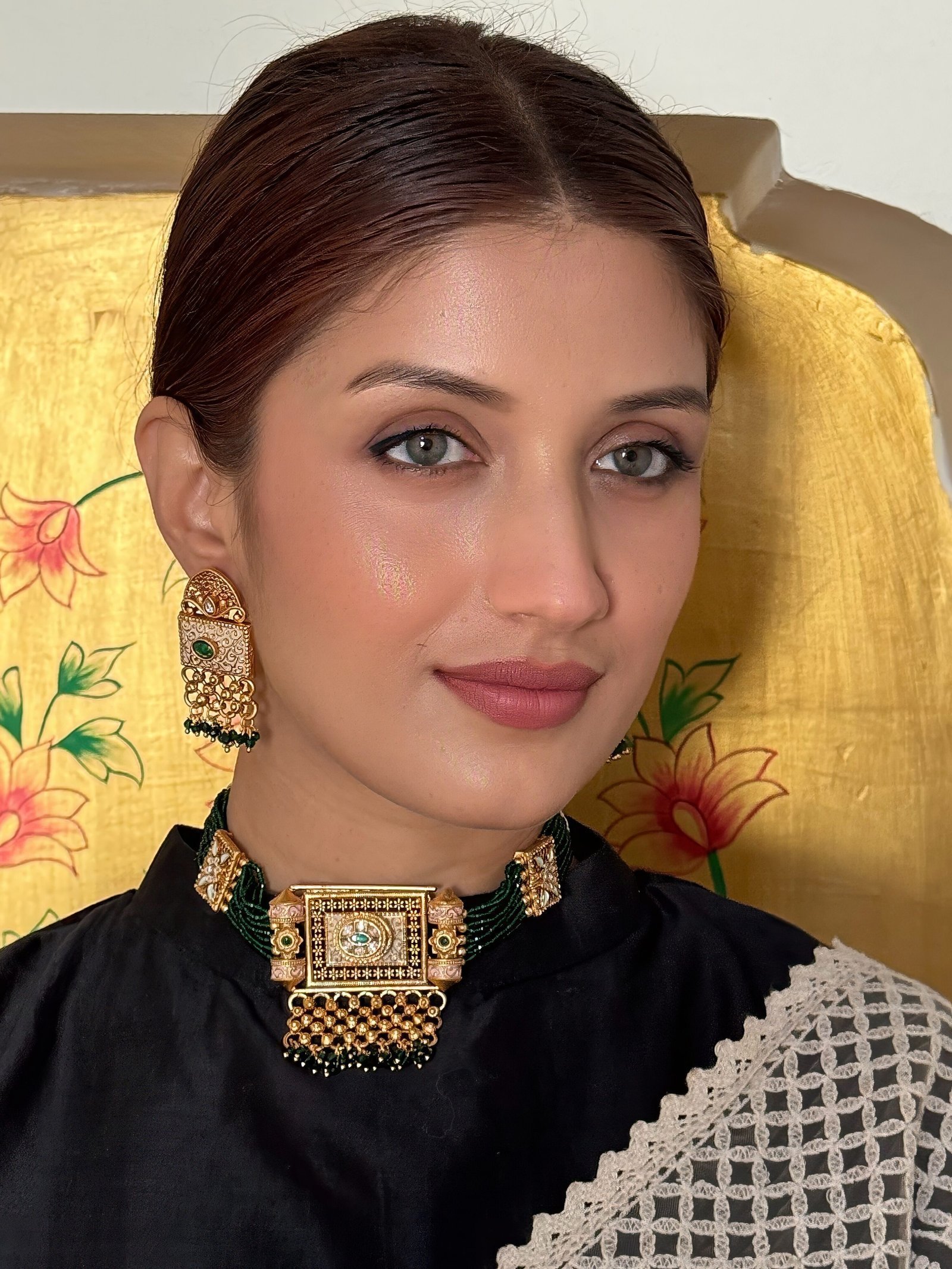 Timeless Green Beaded Choker Set