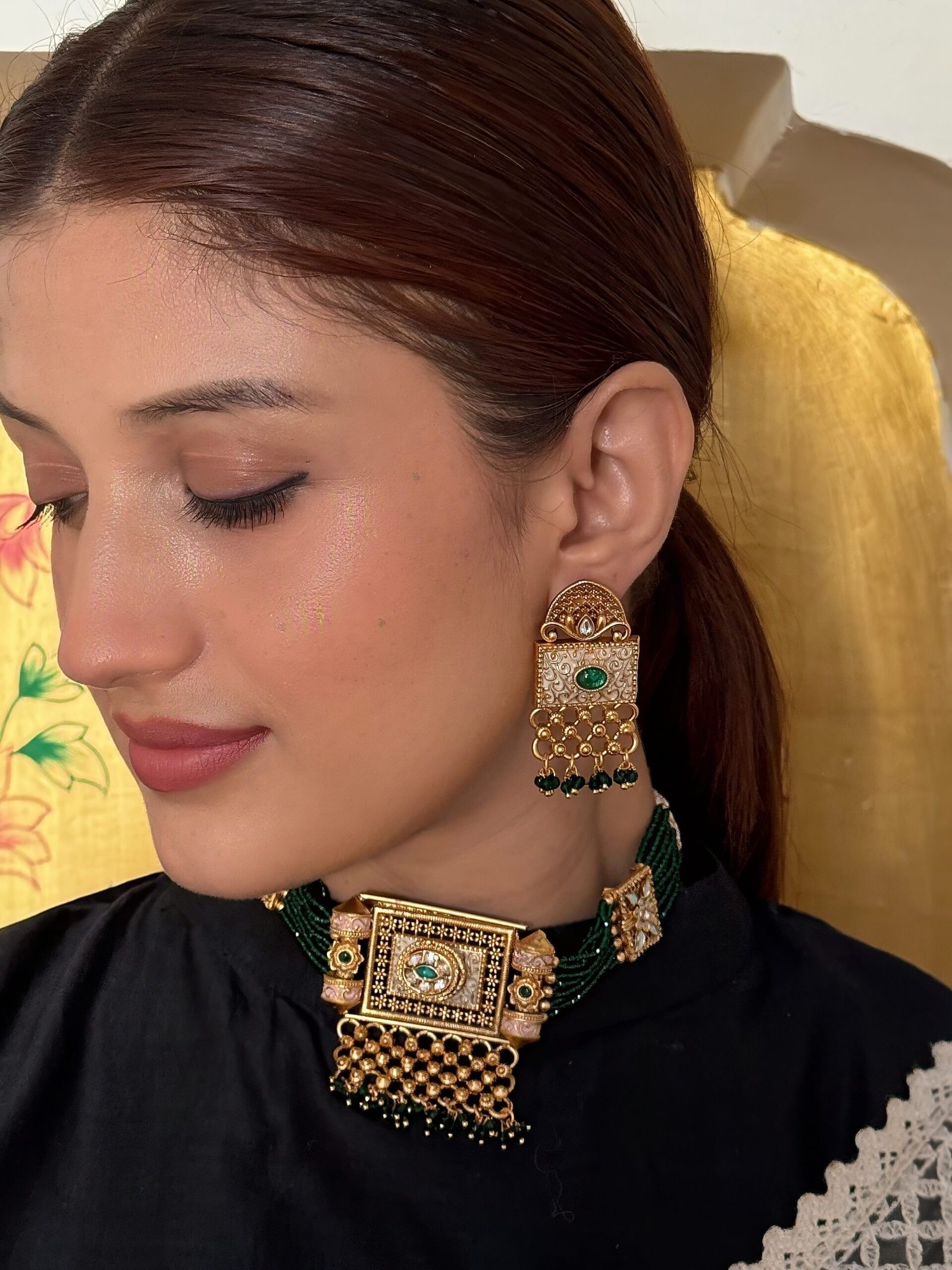 Timeless Green Beaded Choker Set