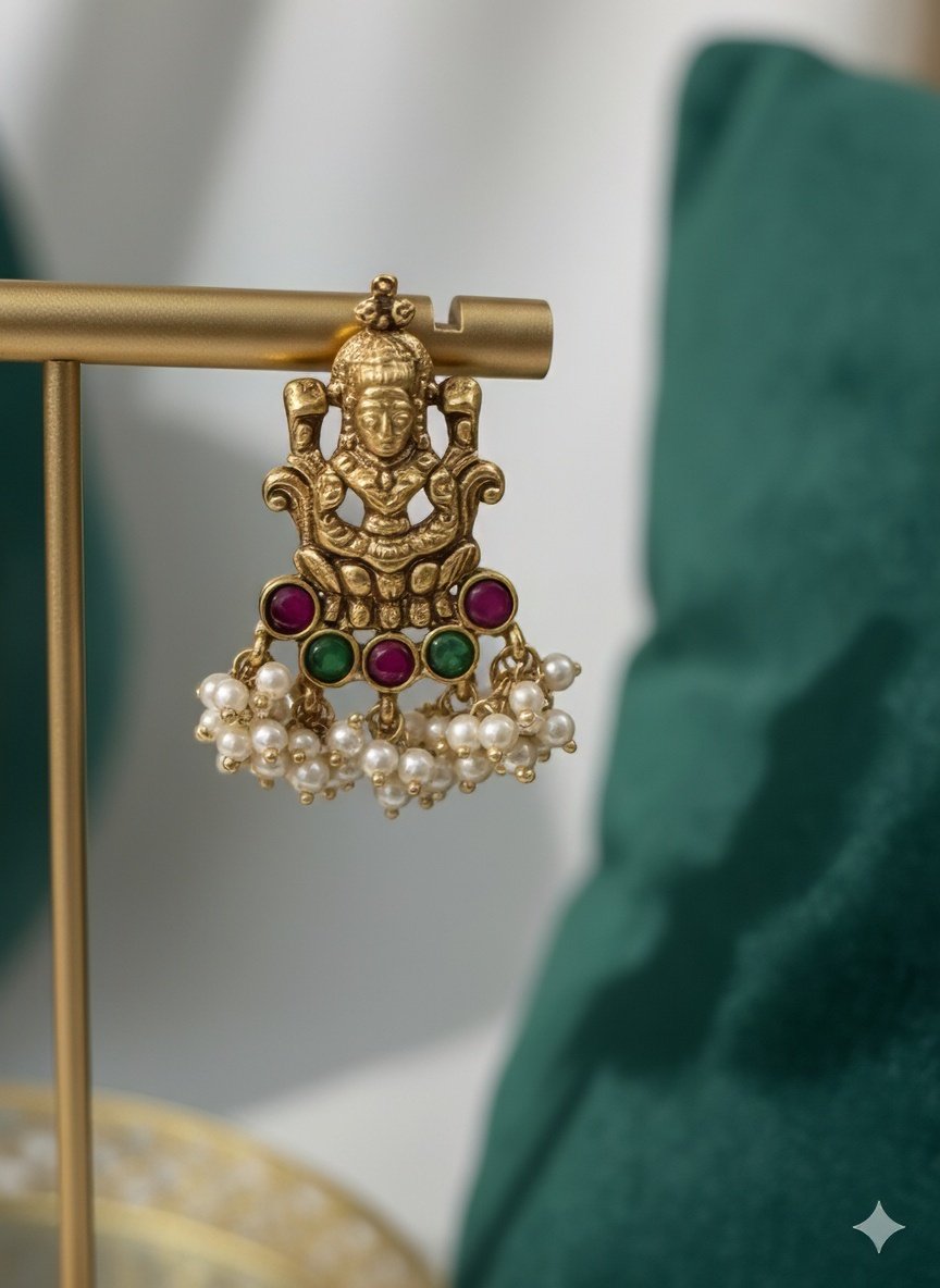 Radiance of Tradition: Pearl & Gold Temple Jewelry Set