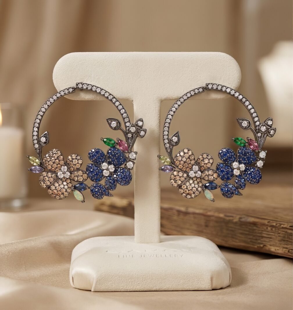Floral Crystal Hoop Earrings – A Sparkling Fusion of Elegance & Charm