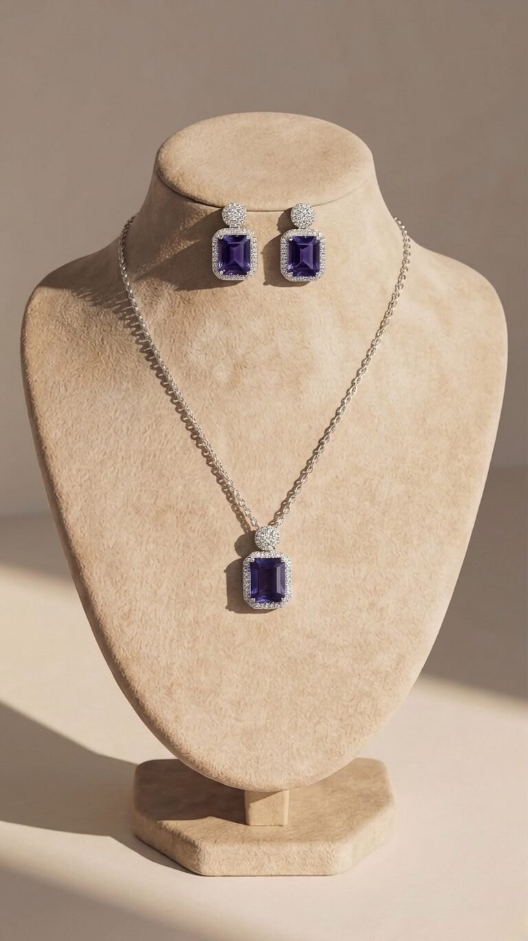 Regal Purple Gemstone Pendant and Earrings Set