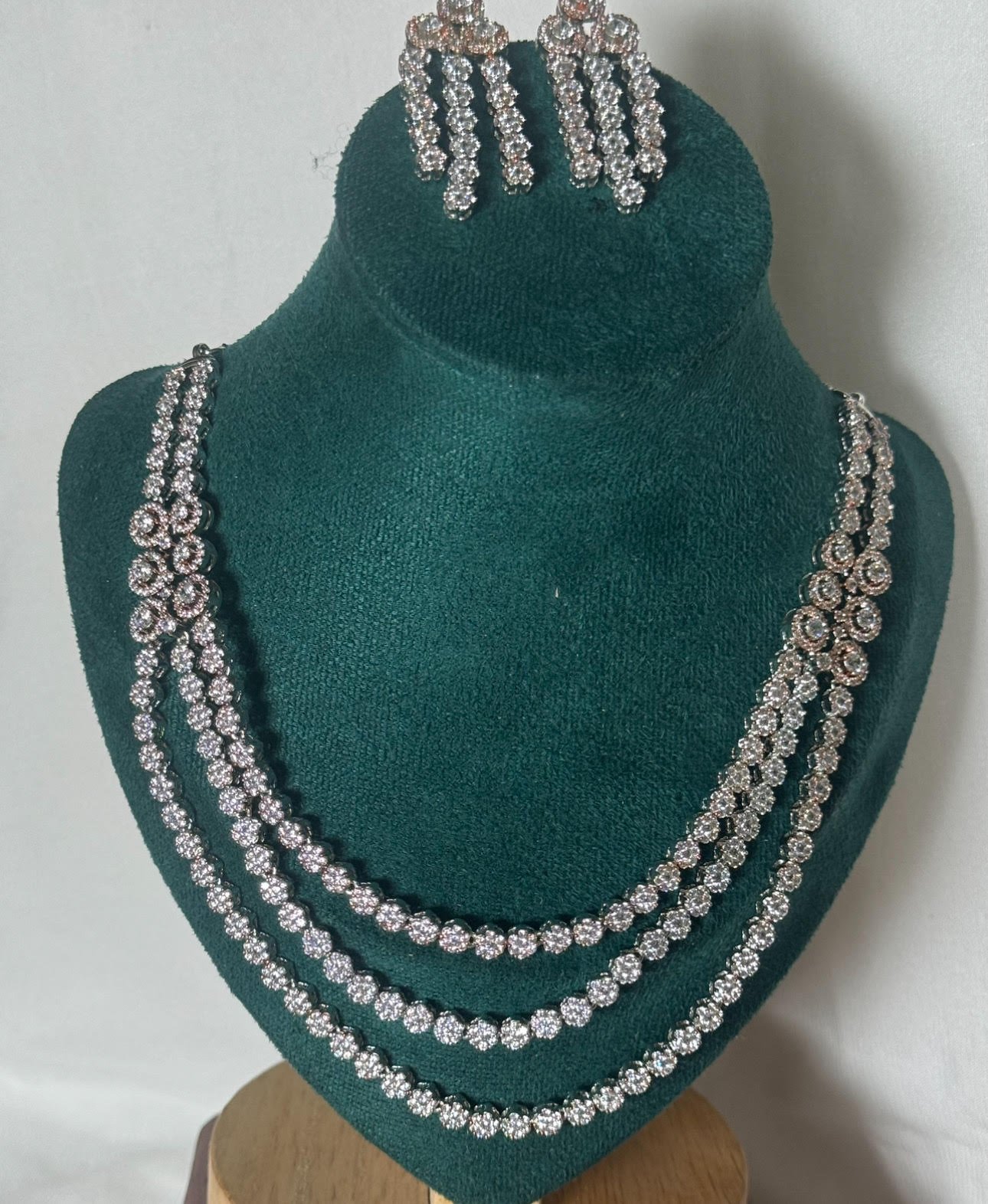 Layered Necklace Set with Studded American Diamonds