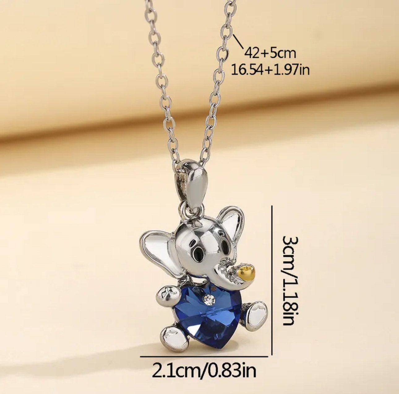Blue Heart Elephant Pendant Necklace