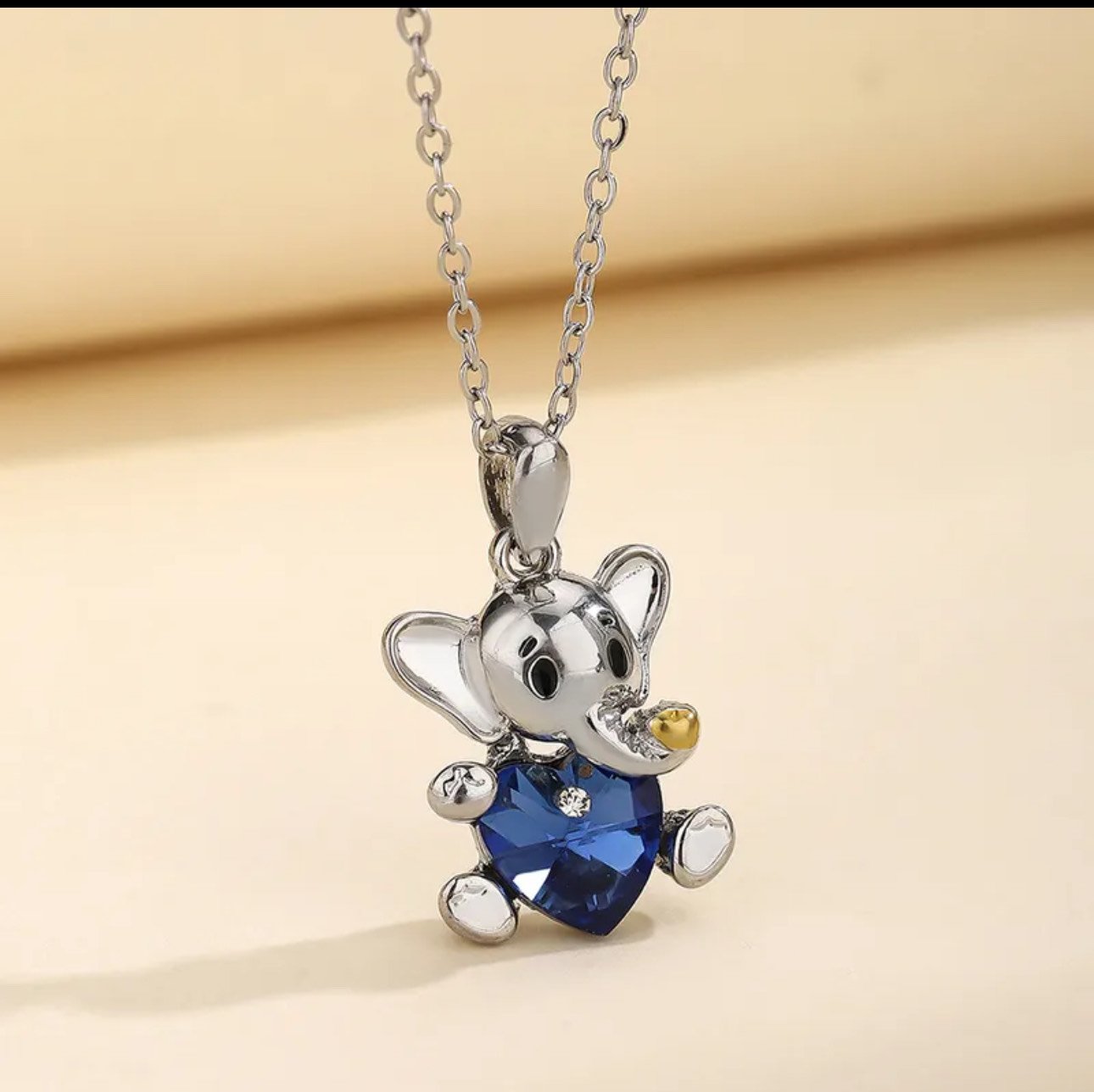 Blue Heart Elephant Pendant Necklace