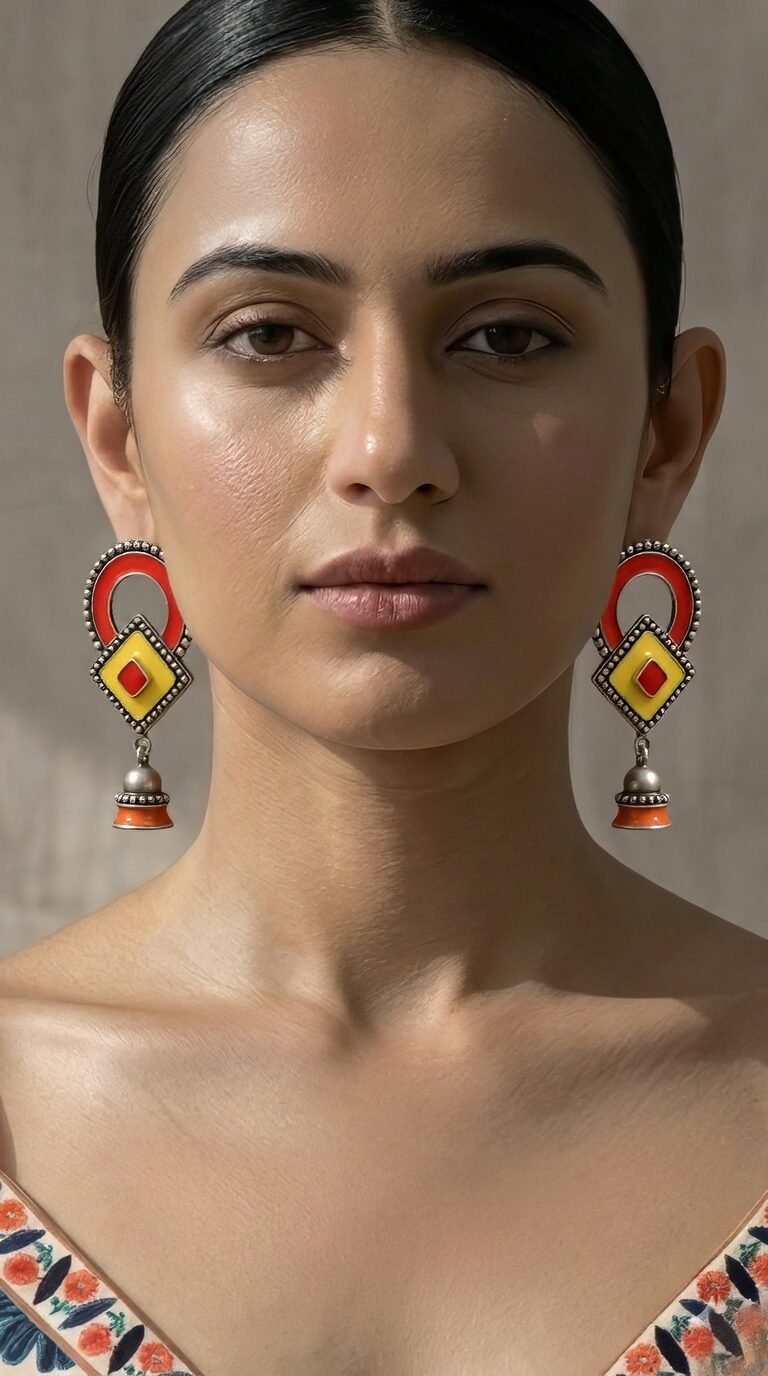 925 Silver Earrings with Yellow and Orange Accents