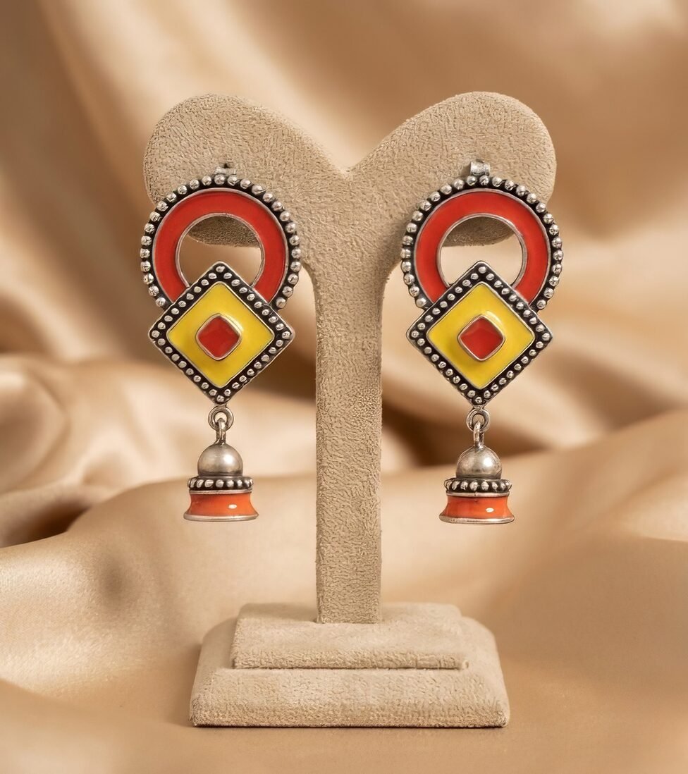 925 Silver Earrings with Yellow and Orange Accents