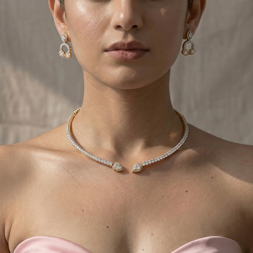 Sleek Crystal-Encrusted Open Choker Set