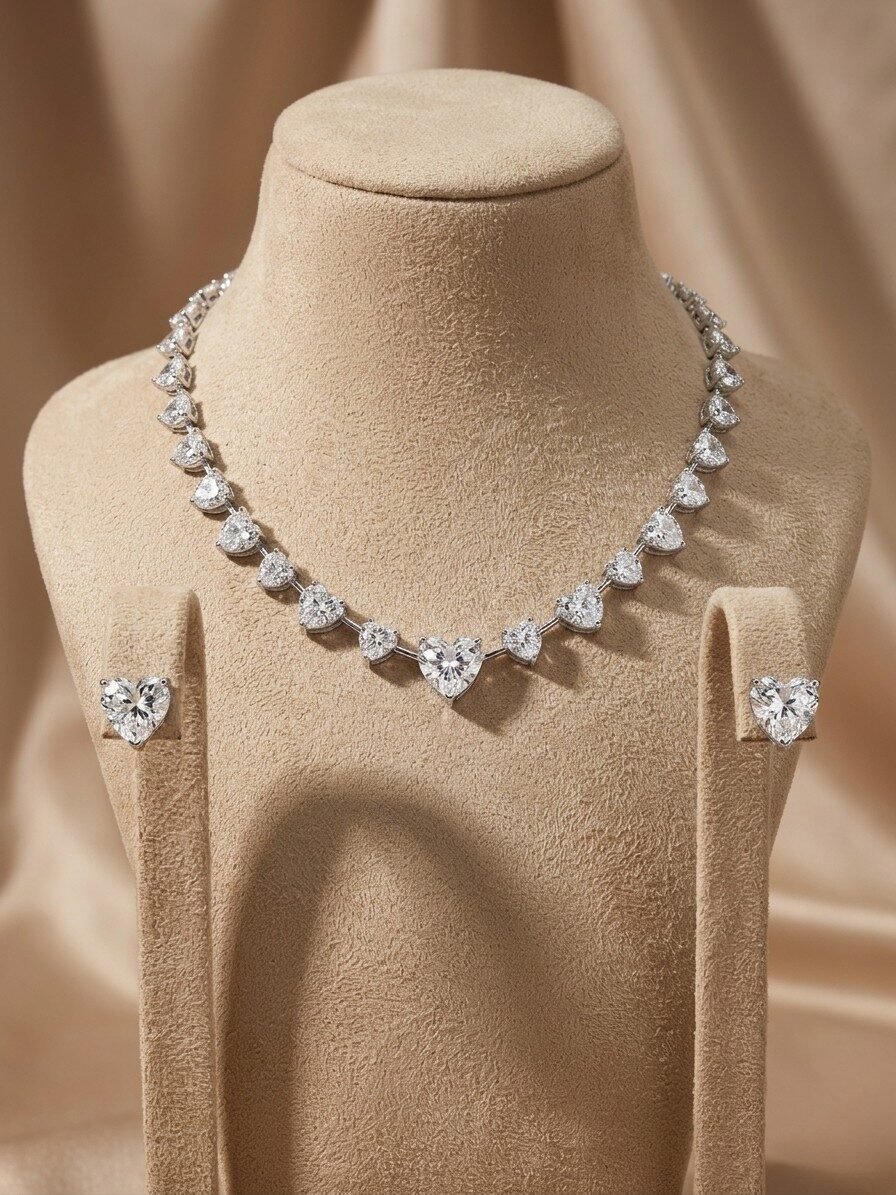 Crystal Heart Tennis Necklace Set – Romantic Luxe Edit