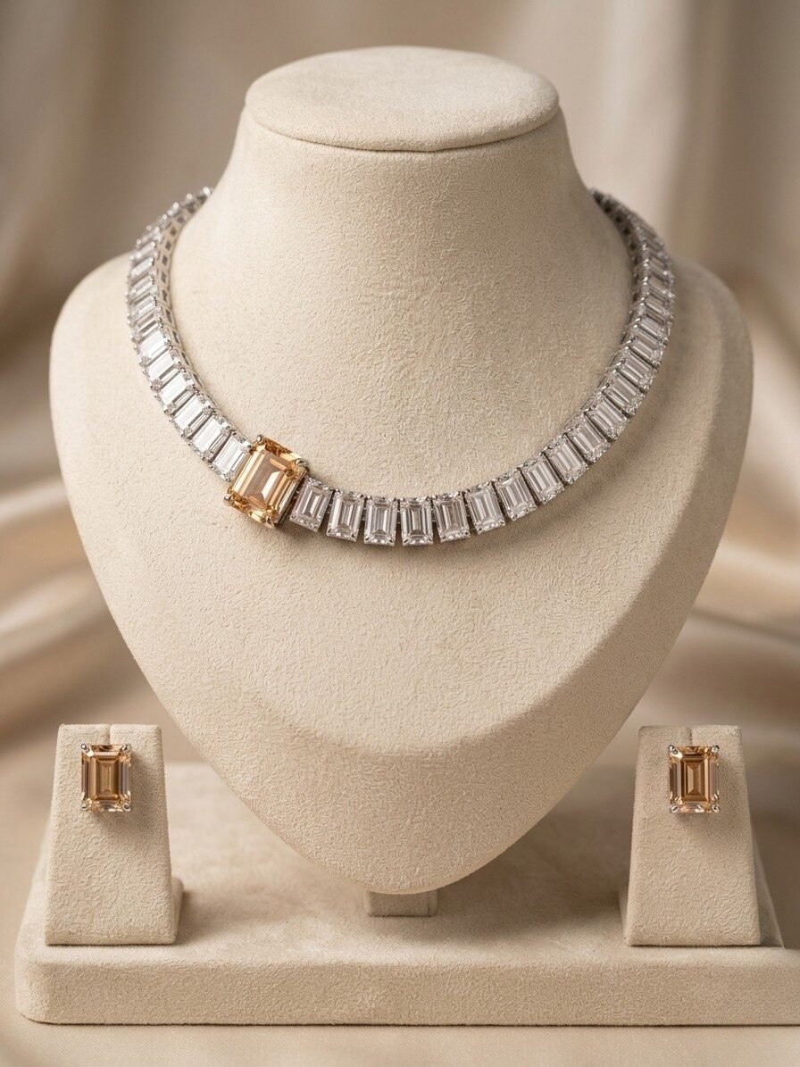 Champagne Baguette Diamond Look Choker Set – Luxe Evening Edit