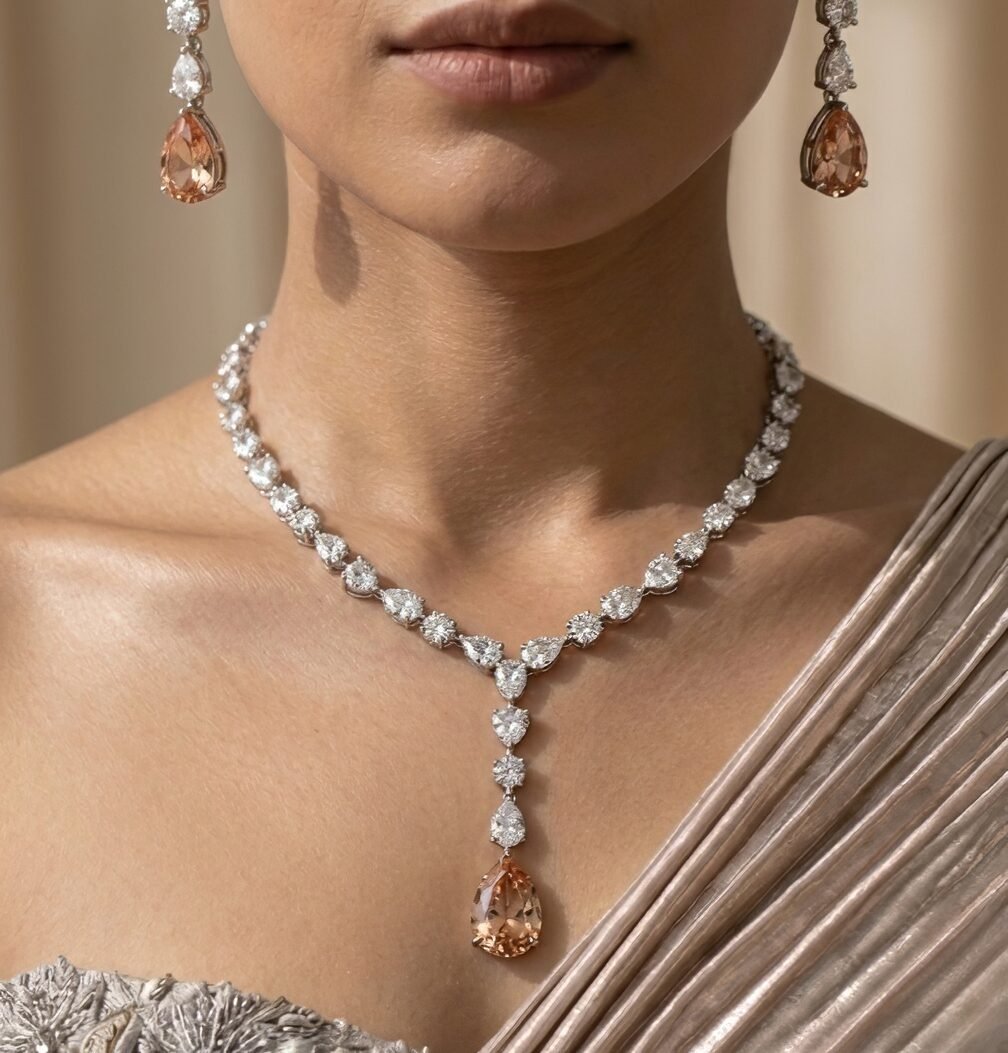 Champagne Drop Statement Necklace Set – Luxe Evening Edit