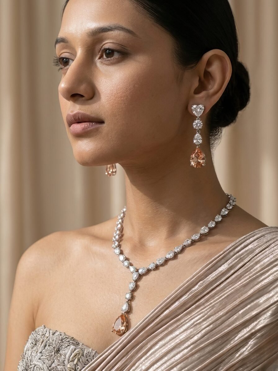 Champagne Drop Statement Necklace Set – Luxe Evening Edit