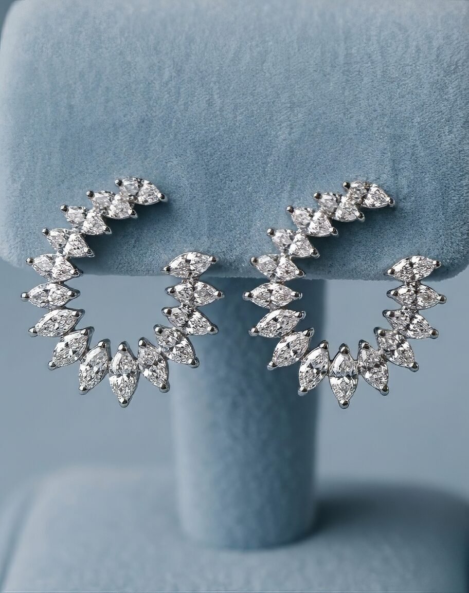 Radiant Marquise Cluster Crescent Stud Earrings